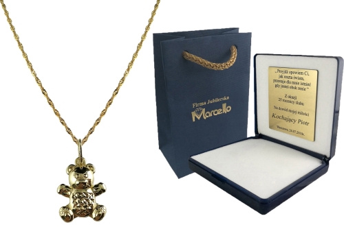 ZŁOTY KOMPLET ŁAŃCUSZEK MIŚ ZŁOTO 333+GRAWER
