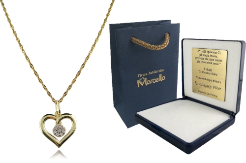 ZŁOTY KOMPLET ŁAŃCUSZEK SERCE ZŁOTO 333+GRAWER