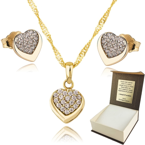 Złoty Komplet Naszyjnik Kolczyki Serca Złoto 333