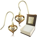 Złote Kolczyki Wiszące Serduszka Srebro 925