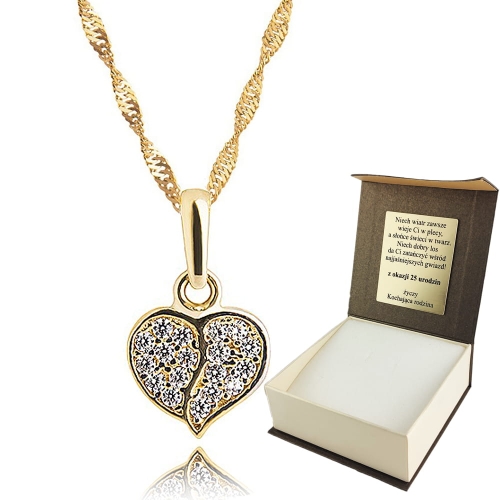 Złoty Łańcuszek z Wisiorkiem Serduszko 333 Grawer