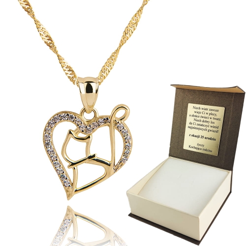 Złoty Łańcuszek z Wisiorkiem Serduszko 333 Grawer