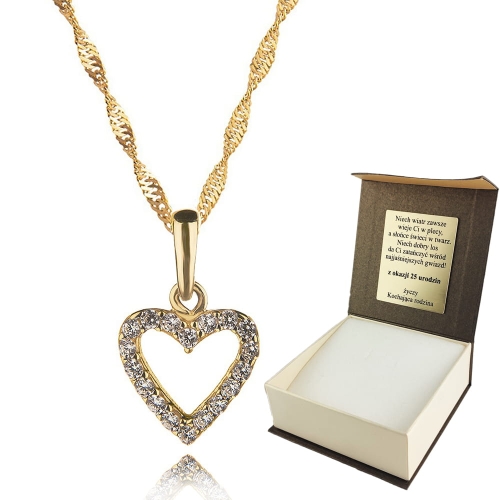 Złoty Łańcuszek z Wisiorkiem Serduszko 333 Grawer