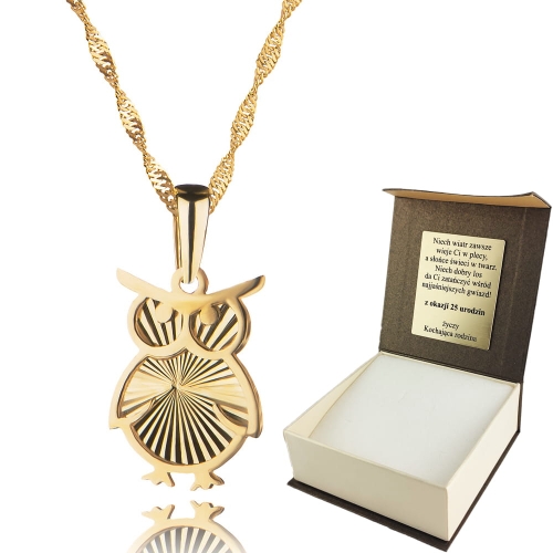 Złoty Łańcuszek z Wisiorkiem Sowa 333 Grawer