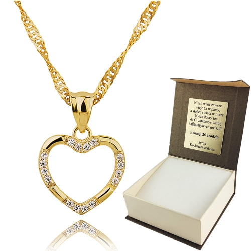 Złoty Łańcuszek z Wisiorkiem Serduszko 333 Grawer