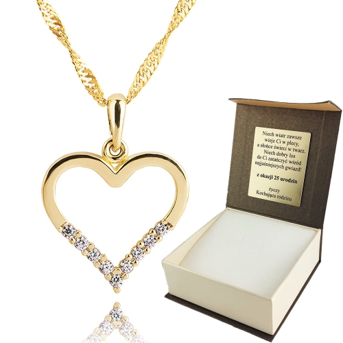 Złoty Łańcuszek z Wisiorkiem Serduszko 333 Grawer