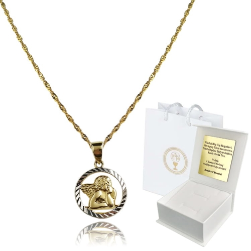 Złoty Łańcuszek z Medalikiem 585 Komunia Chrzest 