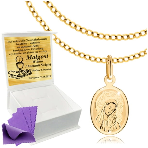 Złoty Łańcuszek z Medalikiem 585 Komunia Chrzest