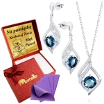 Komplet Biżuterii Srebrnej Naszyjnik Kolczyki 925 Grawer + ŚCIERECZKA GRATIS