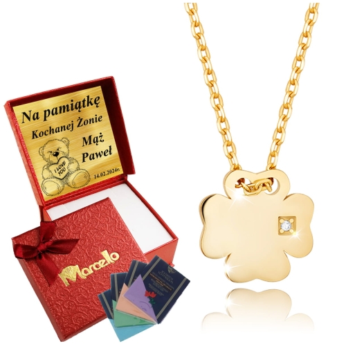 Złoty Łańcuszek Koniczynka Szczęścia 925 Dla Kobiety Grawer+Upominek GRATISUpominek GRATIS    