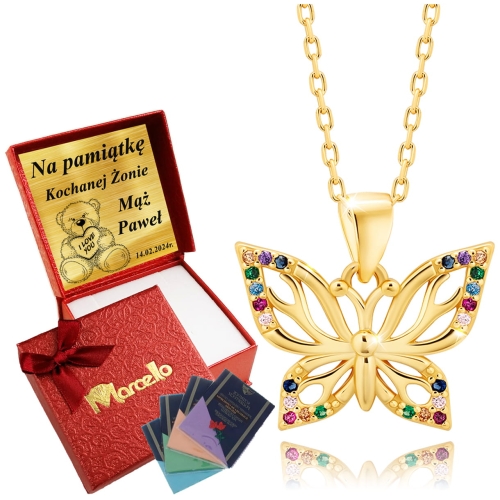 Złoty Łańcuszek z Motylkiem 925 Dla Kobiety Grawer + Upominek GRATIS