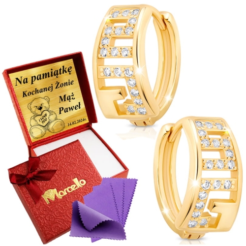 ZŁOTE KOLCZYKI NA ANGIELSKICH ZAPIĘCIACH GRECKI WZÓR SREBRO 925 GRAWER