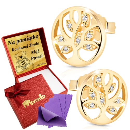 Złote Kolczyki Drzewka Szczęścia Cyrkonie AAA Dla Kobiety Srebro 925