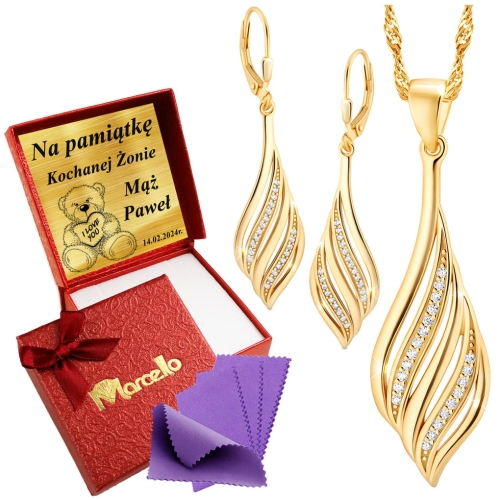 Złoty Komplet Naszyjnik Kolczyki Srebro 925 