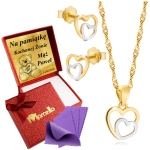 Złoty Komplet Łańcuszek Kolczyki Serce Srebro 925  