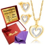 Złoty Komplet Łańcuszek Kolczyki Serce Srebro 925 