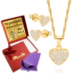 Złoty Komplet Łańcuszek Kolczyki Serce Srebro 925