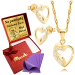 Złoty Komplet Łańcuszek Kolczyki Serce Srebro 925  