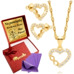 Złoty Komplet Łańcuszek Kolczyki Serce Srebro 925