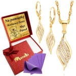 Złoty Komplet Naszyjnik Kolczyki Srebro 925 