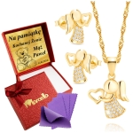 Złoty Komplet Aniołki Srebro 925 Grawer