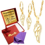 Złoty Komplet Łańcuszek Kolczyki Skrzydła Srebro