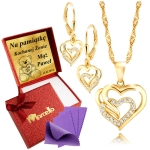 Złoty Komplet Łańcuszek Kolczyki Serce Srebro 925 