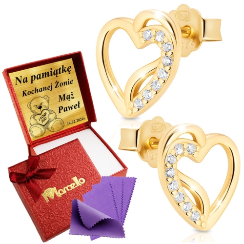 Złote Kolczyki Damskie Serduszka Srebro 925