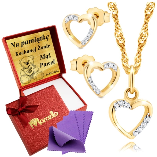 Złoty Komplet Naszyjnik Kolczyki Serca Złoto 333  