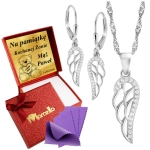 Srebrny Komplet 925 Łańcuszek Kolczyki Skrzydła