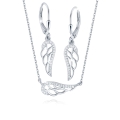 Srebrny Komplet Łańcuszek Kolczyki Skrzydła