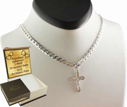 ŁAŃCUSZEK SREBRNY MĘSKI PANCERKA 4,5mm z krzyżykiem  K4  Srebro.925 