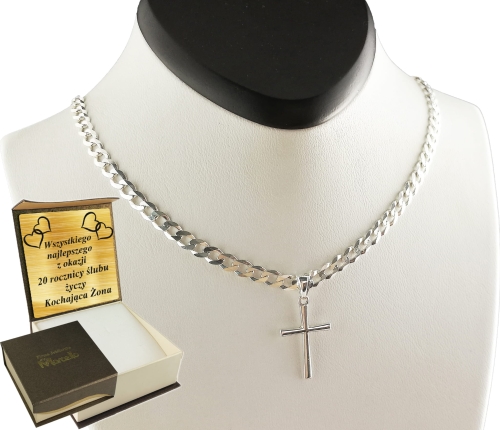 ŁAŃCUSZEK SREBRNY MĘSKI PANCERKA 4,5mm z krzyżykiem  K14  Srebro.925