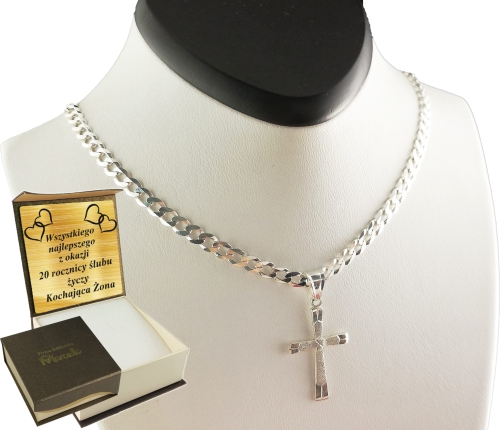 ŁAŃCUSZEK SREBRNY MĘSKI PANCERKA 4,5mm z krzyżykiem  K3  Srebro.925