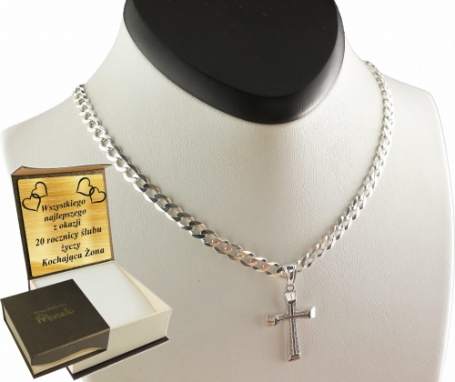 ŁAŃCUSZEK SREBRNY MĘSKI PANCERKA 4,5mm z krzyżykiem  K2  Srebro.925  