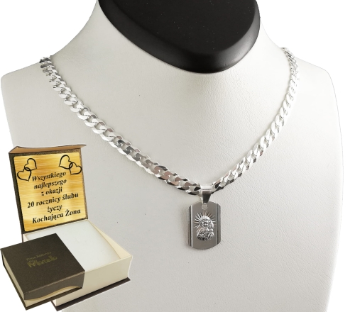 ŁAŃCUSZEK SREBRNY MĘSKI PANCERKA 4,5mm z medalikiem M3  Srebro.925