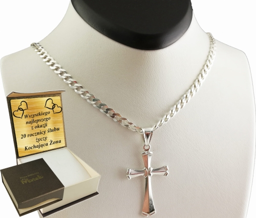 ŁAŃCUSZEK SREBRNY MĘSKI PANCERKA 5,5mm z krzyżykiem  K18  Srebro.925 
