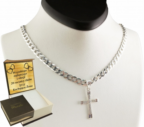 ŁAŃCUSZEK SREBRNY MĘSKI PANCERKA 5,5mm z krzyżykiem  K3  Srebro.925 