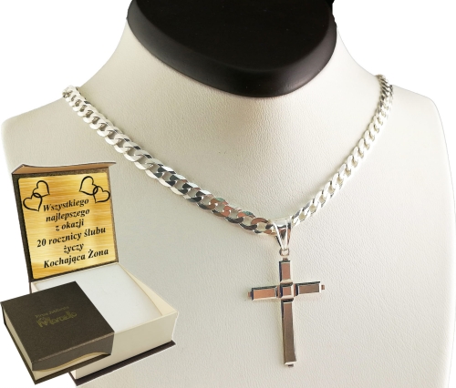 ŁAŃCUSZEK SREBRNY MĘSKI PANCERKA 5,5mm z krzyżykiem  K10  Srebro.925  