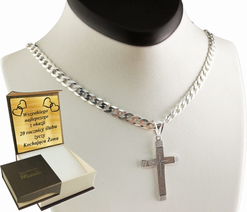 ŁAŃCUSZEK SREBRNY MĘSKI PANCERKA 5,5mm z krzyżykiem  K17  Srebro.925