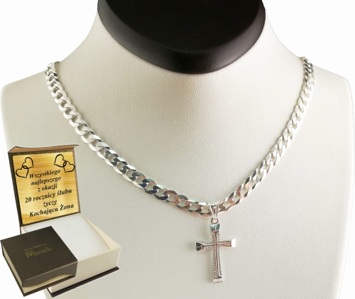 ŁAŃCUSZEK SREBRNY MĘSKI PANCERKA 5,5mm z krzyżykiem  K2  Srebro.925