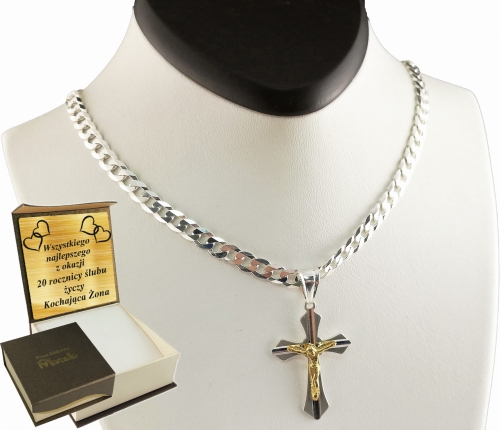 ŁAŃCUSZEK SREBRNY MĘSKI PANCERKA 5,5mm z krzyżykiem  K16  Srebro.925 