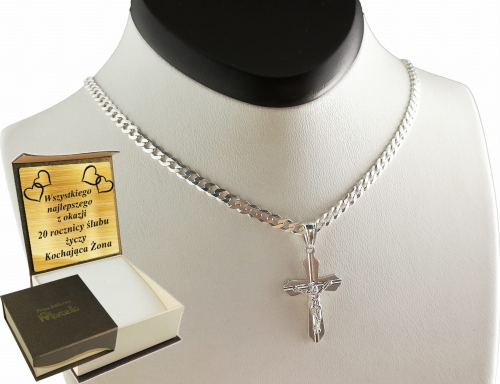 ŁAŃCUSZEK SREBRNY MĘSKI PANCERKA 3,5mm z krzyżykiem  K4- Srebro.925 
