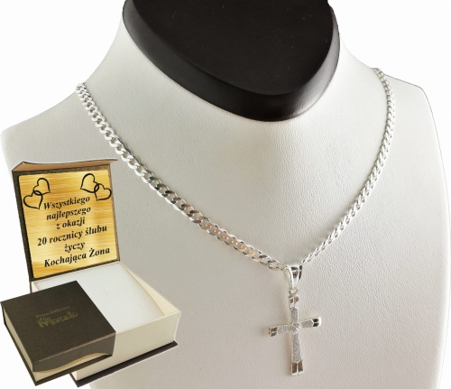 ŁAŃCUSZEK SREBRNY MĘSKI PANCERKA 3,5mm z krzyżykiem  K3- Srebro.925 