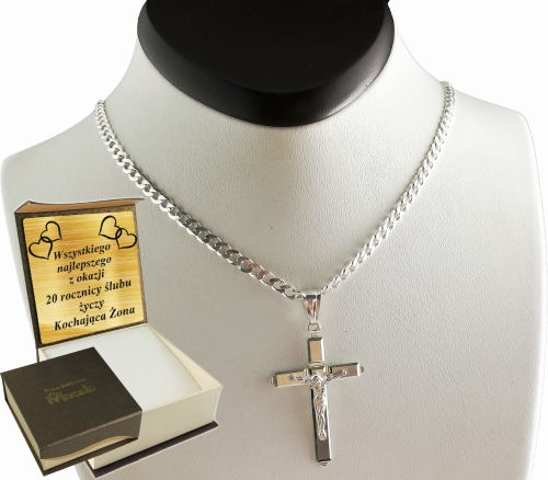 ŁAŃCUSZEK SREBRNY MĘSKI PANCERKA 3,5mm z krzyżykiem  K8  Srebro.925 