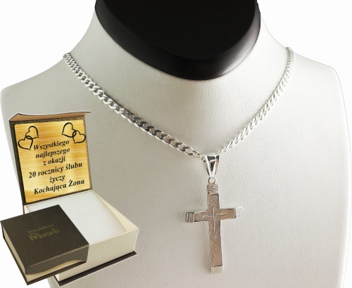 ŁAŃCUSZEK SREBRNY MĘSKI PANCERKA 3,5mm z krzyżykiem  K17  Srebro.925 