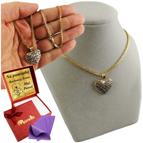 Złoty Piękny Łańcuszek Naszyjnik SERCE Złoto 585 LISI OGON GRAWER GRATIS