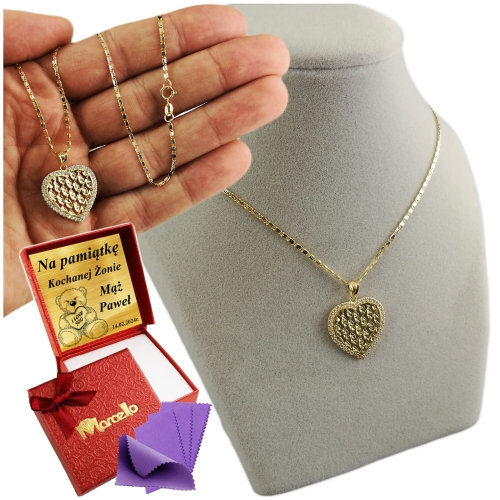 Złoty Piękny Łańcuszek Naszyjnik SERCE BŁYSZCZĄCY Złoto 585 GRAWER GRATIS 