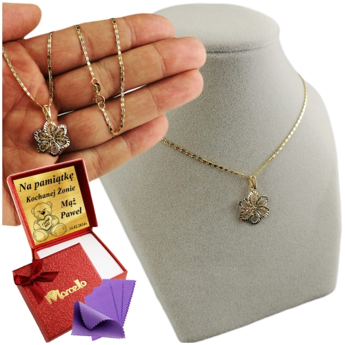 Złoty Piękny Łańcuszek Naszyjnik KWIAT BŁYSZCZĄCY Złoto 585 GRAWER GRATIS 