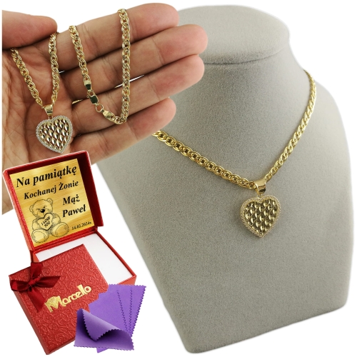 Złoty Piękny Łańcuszek Naszyjnik SERCE MONALIZA 50cm Złoto 585 GRAWER GRATIS